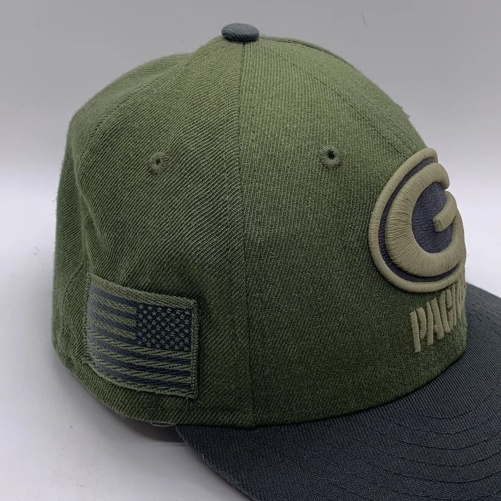 Green Bay Packers Hat Cap Fitted 6 7/8 New Era 59Fifty 2018 Salute To Service